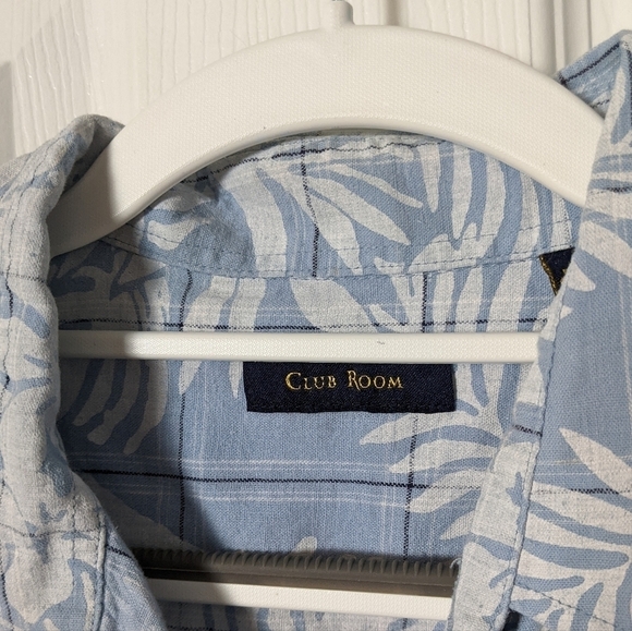 Club Room Linen/Cotton Tropical‎ Foliage Casual Blue Button Down Size Large - Picture 2 of 6